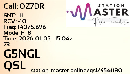 QSL Card for G5NGL QSO with OZ7DR