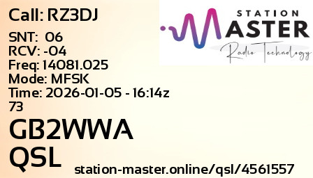 QSL Card for GB2WWA QSO with RZ3DJ
