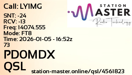 QSL Card for PD0MDX QSO with LY1MG