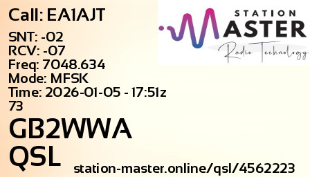 QSL Card for GB2WWA QSO with EA1AJT