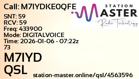 QSL Card for M7IYD QSO with M7IYDKE0QFE