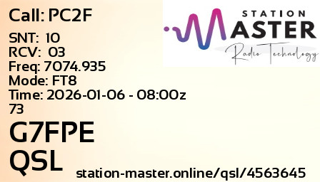 QSL Card for G7FPE QSO with PC2F