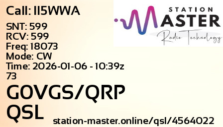 QSL Card for G0VGS/QRP QSO with II5WWA