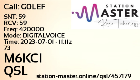 QSL Card for M6KCI QSO with G0LEF