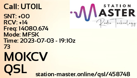 QSL Card for M0KCV QSO with UT0IL