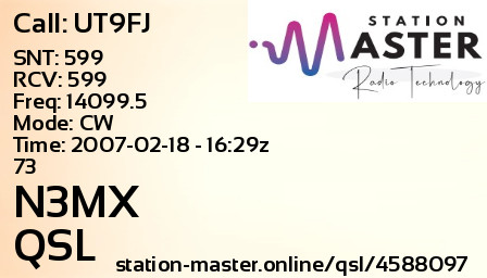 QSL Card for N3MX QSO with UT9FJ