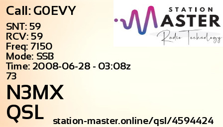 QSL Card for N3MX QSO with G0EVY