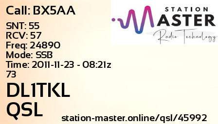 QSL Card for DL1TKL QSO with BX5AA
