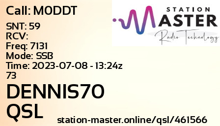 QSL Card for DENNIS70 QSO with M0DDT