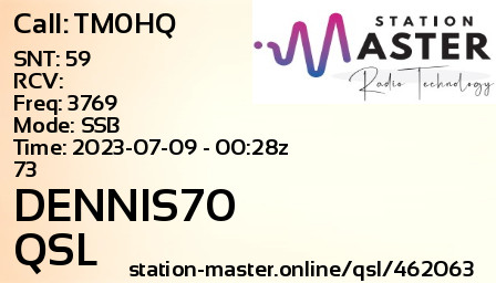 QSL Card for DENNIS70 QSO with TM0HQ
