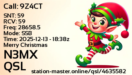 QSL Card for N3MX QSO with 9Z4CT
