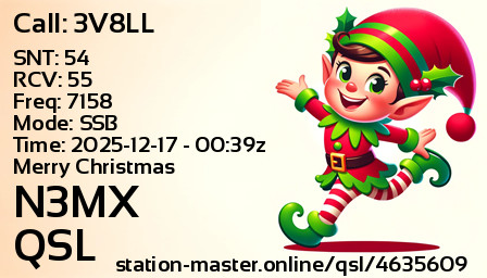QSL Card for N3MX QSO with 3V8LL