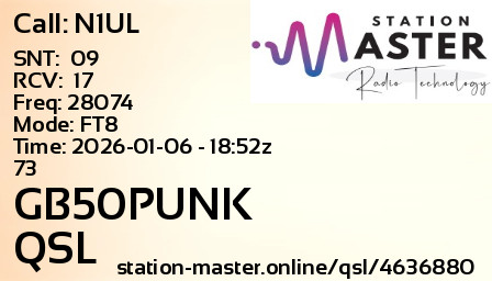 QSL Card for GB50PUNK QSO with N1UL