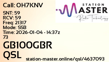QSL Card for GB100GBR QSO with OH7KNV