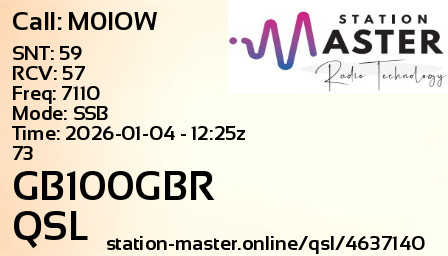 QSL Card for GB100GBR QSO with M0IOW