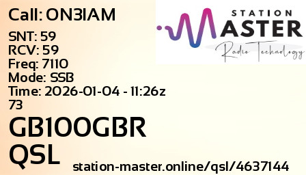 QSL Card for GB100GBR QSO with ON3IAM