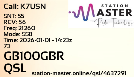 QSL Card for GB100GBR QSO with K7USN