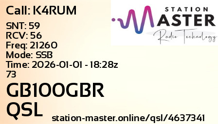 QSL Card for GB100GBR QSO with K4RUM