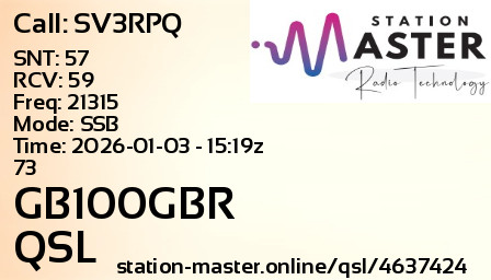QSL Card for GB100GBR QSO with SV3RPQ