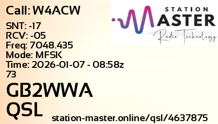 QSL Card for GB2WWA QSO with W4ACW