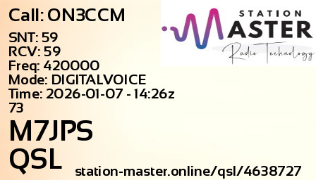 QSL Card for M7JPS QSO with ON3CCM