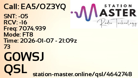 QSL Card for G0WSJ QSO with EA5/OZ3YQ