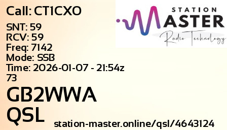 QSL Card for GB2WWA QSO with CT1CXO