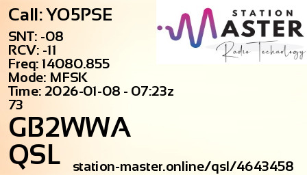 QSL Card for GB2WWA QSO with YO5PSE