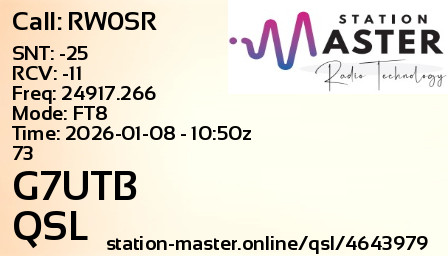 QSL Card for G7UTB QSO with RW0SR