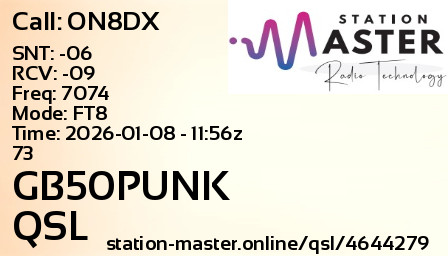 QSL Card for GB50PUNK QSO with ON8DX