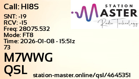 QSL Card for M7WWG QSO with HI8S