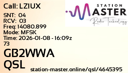 QSL Card for GB2WWA QSO with LZ1UX