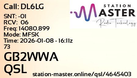 QSL Card for GB2WWA QSO with DL6LG