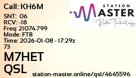 QSL Card for M7HET QSO with KH6M
