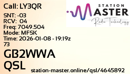QSL Card for GB2WWA QSO with LY3QR
