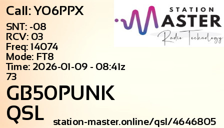 QSL Card for GB50PUNK QSO with YO6PPX
