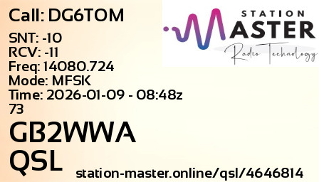 QSL Card for GB2WWA QSO with DG6TOM