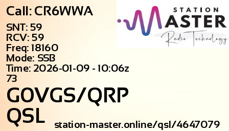 QSL Card for G0VGS/QRP QSO with CR6WWA