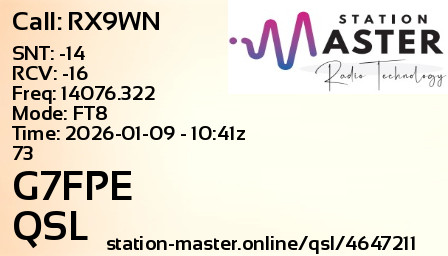 QSL Card for G7FPE QSO with RX9WN