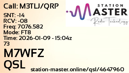 QSL Card for M7WFZ QSO with M3TLJ/QRP