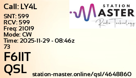 QSL Card for F6IIT QSO with LY4L