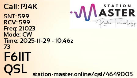 QSL Card for F6IIT QSO with PJ4K