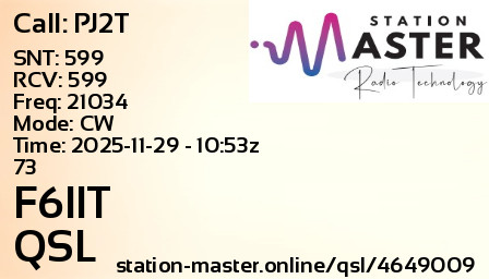 QSL Card for F6IIT QSO with PJ2T