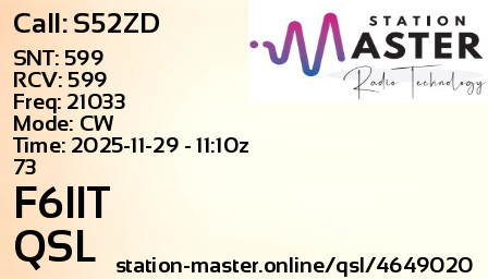 QSL Card for F6IIT QSO with S52ZD