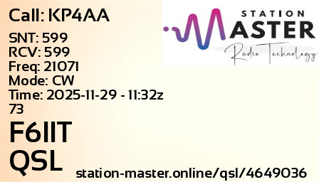 QSL Card for F6IIT QSO with KP4AA