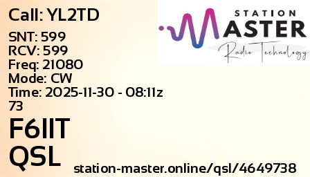 QSL Card for F6IIT QSO with YL2TD
