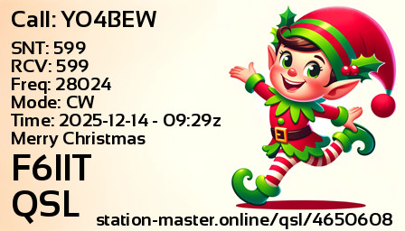 QSL Card for F6IIT QSO with YO4BEW