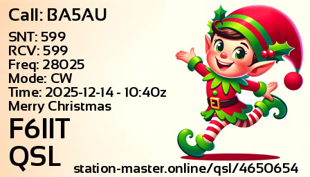 QSL Card for F6IIT QSO with BA5AU
