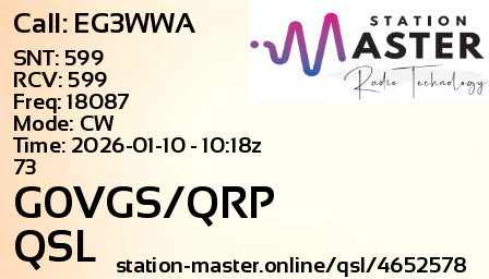 QSL Card for G0VGS/QRP QSO with EG3WWA