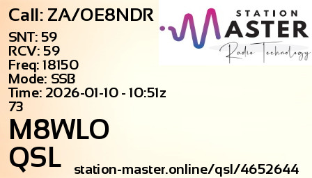 QSL Card for M8WLO QSO with ZA/OE8NDR